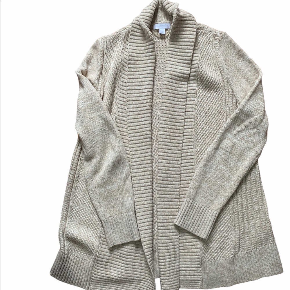 Charter Club Tan Knit Open Front Cardigan Sweater Size Small Cold Weather